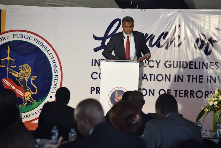 Director of Public prosecution Noordin Haji, The launch of Inter-Agency Guidelines on Cooperation and Collaboration in investigation and Prosecution of Terrorism and terrorism financing at Prosecution training institute in Loresho on April 12, 2022.