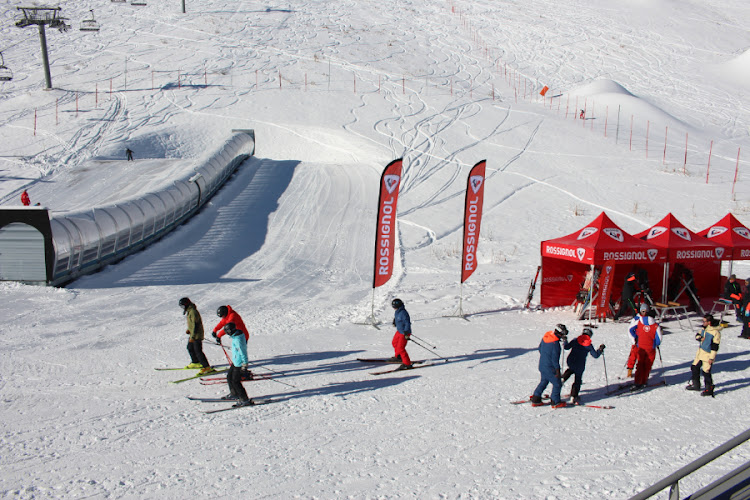 Ski slope action right outside the Club Med.