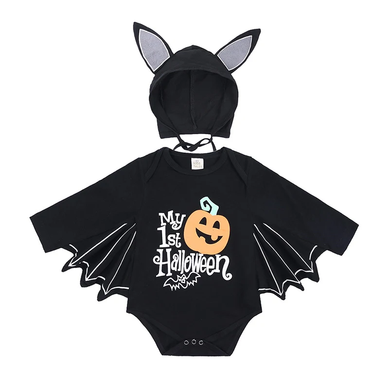 Barboteuse Halloween Bébé Citrouille et Lettres, Combinaison Manches Longues, Grenouillère Triangle pour Nouveau-né, Costume