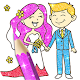 Glitter Bride and Groom Coloring Pages For Kids Download on Windows