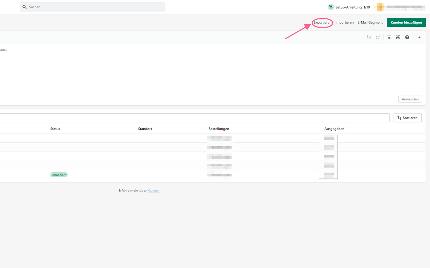 Shopify Kundendaten Exportieren Schritt 1