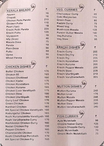 Kerala Kitchen menu 