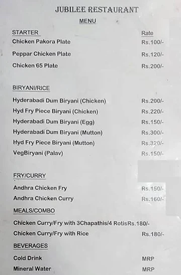 Jubilee Hyderabadi Biryani menu 