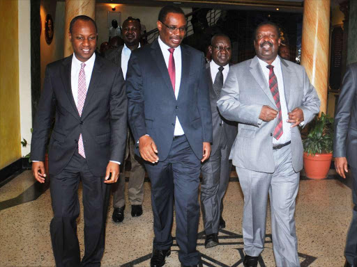 Nairobi Deputy Governor Jonathan Mueke and Governor Evans Kidero in Nairobi last Friday / HEZRON NJOROGE