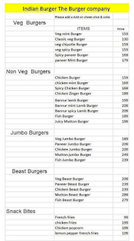 Indian Burger The Burger Company menu 1