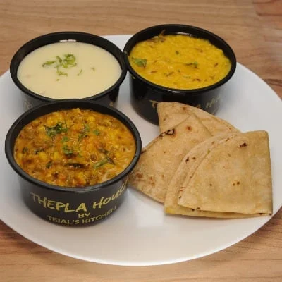 Sprout Moong Sabji With Phulka Roti & Khichdi Kadi