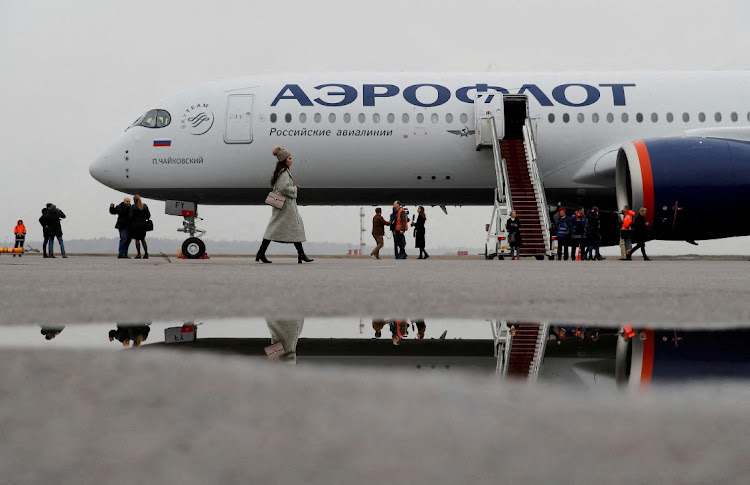 An Airbus A350-900 aircraft of Russia's flagship airline Aeroflot at an airport outside Moscow, Russia, March 4 2020. Picture: MAXIM SHEMETOV/REUTERS
