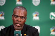 Kaizer Chiefs coach Arthur Zwane at a press confernce at the PSL offices in Parktown, Johannesburg, on April 13 before their Nedbank Cup quarterfinal clash against Royal AM.