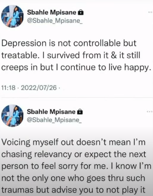 Sbahle Mpisane's Twitter post.