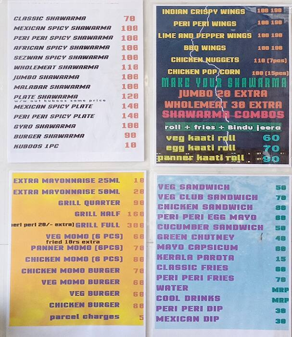 Shawarma Factor menu 