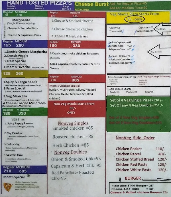 Mom's Pizza menu 