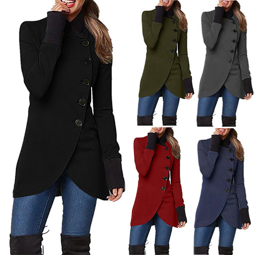 Title 3, Single-breasted paneled hem slit long-sleeved j...