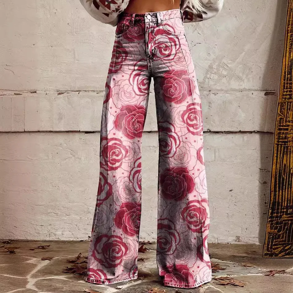 Damskie Spodnie Codzienne Cienkie Imitacja Jeans Szerokie Nogawki Wygodne i Stylowe Idealne do Noszenia na Co Dzień.