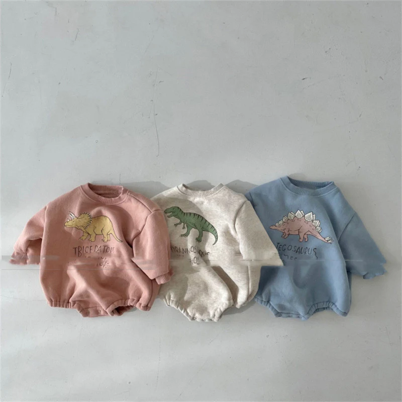 Macacão de Bebê Estilo Coreano Inverno Fofo de Dinossauro Fleece para Meninos e Meninas Roupa de Bebê Recém-Nascido Quente Body Romper