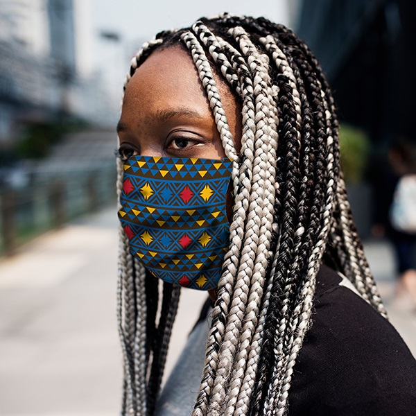 A reusable cloth face mask from Afrika Tikkun.