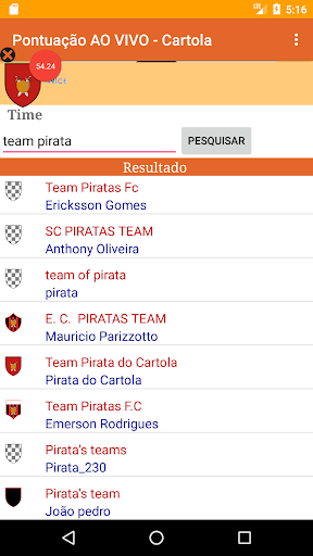 Pontuação AO VIVO - Cartola