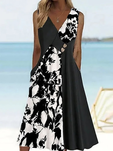 Title 1, V-neck Sleeveless Black And White Womens Cloth...