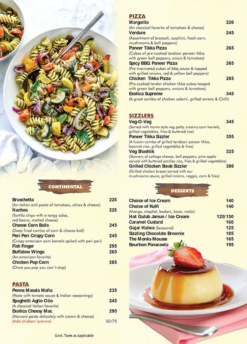 Yash Exotica menu 