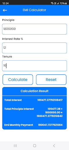 Screenshot LoanPrime: EMI Loan Calculator