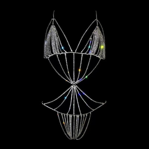 Title 3, Exaggerated Rhinestone Body Chain Bra Panties S...