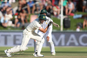 Aiden Markram of South Africa drives a delivery during day 1 of the 2nd Castle Lager Test match between South Africa and Pakistan at PPC Newlands on January 03, 2019 in Cape Town, South Africa.