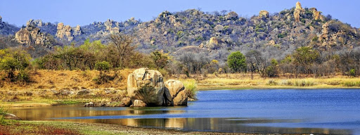 The landscape in much of southern Zimbabwe is defined by granite outcrops and balancing rocks such as these formations in the Matobo National Park.