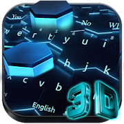 3D Live Blue Neon Hexagon Tech Keyboard  Icon