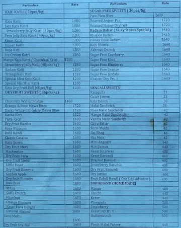 Vijay Stores menu 