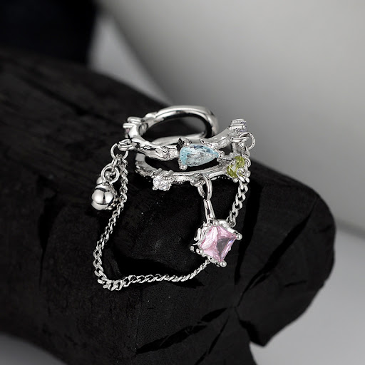 Title 5, Womens Ear Clip with Hollow-out Chain and Colo...