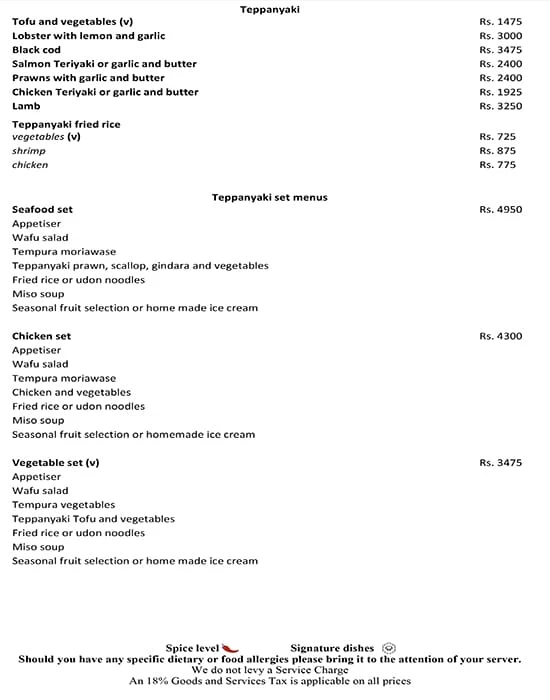 Threesixtyone Degrees - The Oberoi menu 