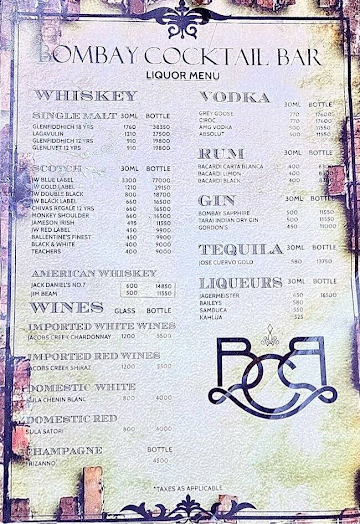 Bombay Cocktail Bar menu 