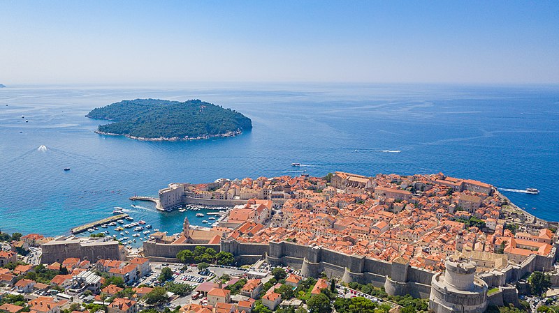 Aerial view of Dubrovnik's Old Town, with Lokrum in the background