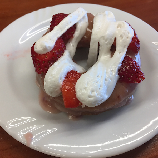 Strawberries and cream seasonal doughnuts.  Oh yeah!