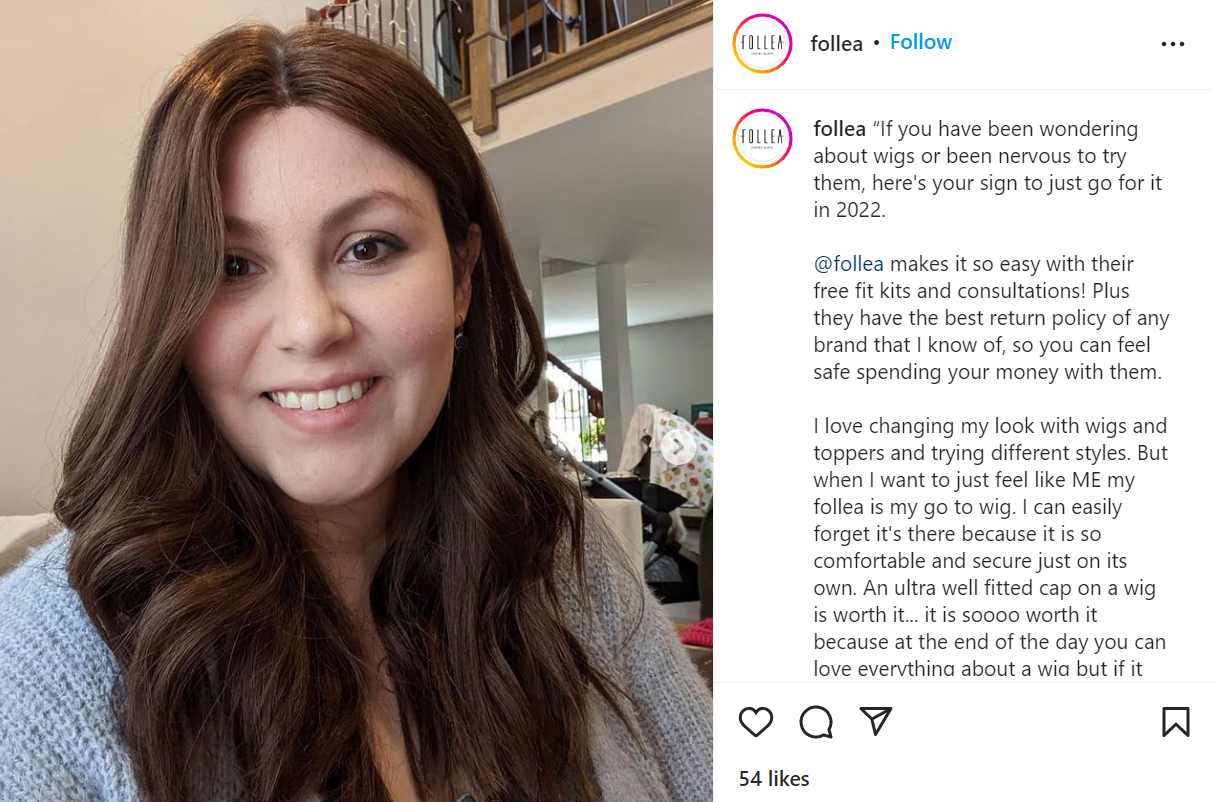 Customer testimonial on Follea's instagram