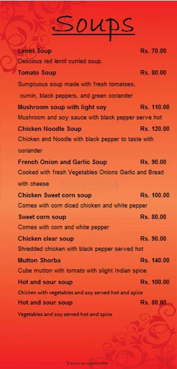 Trinkas Restaurant menu 