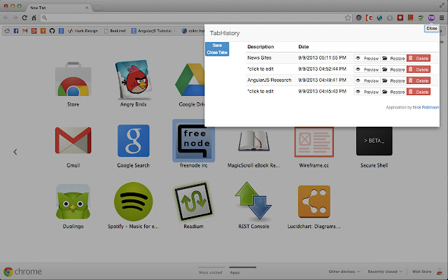 TabHistory chrome extension