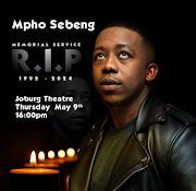 The late actor Mpho Sebeng's memorial service will be held on Thursday, May 9  at the Joburg Theatre.