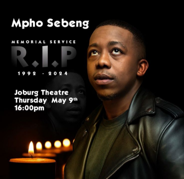 The late actor Mpho Sebeng's memorial service will be held on Thursday, May 9 at the Joburg Theatre.