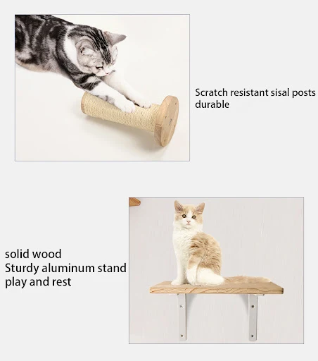 1pc Cat Climbing Wall Mounted Set Hammock Scratching Post for Cat Wooden Furniture Ladder Steps Cats Sleeping and Playin