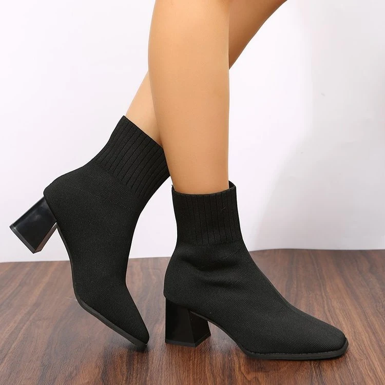 Title 3, Botas femininas de stretch, bico fino e salto g...