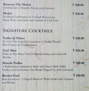 The Aqua Bar - Golden Palms Hotel & Spa menu 