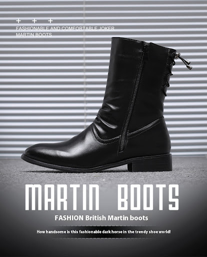 Title 14, Mens Pointed Leather Boots British Korean High...