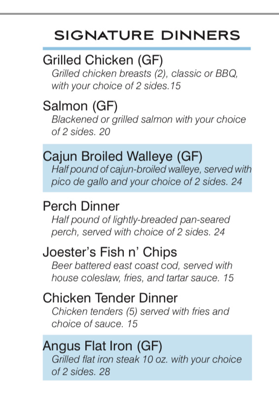 Cabana Blue Lakefront Sports Bar & Grill gluten-free menu