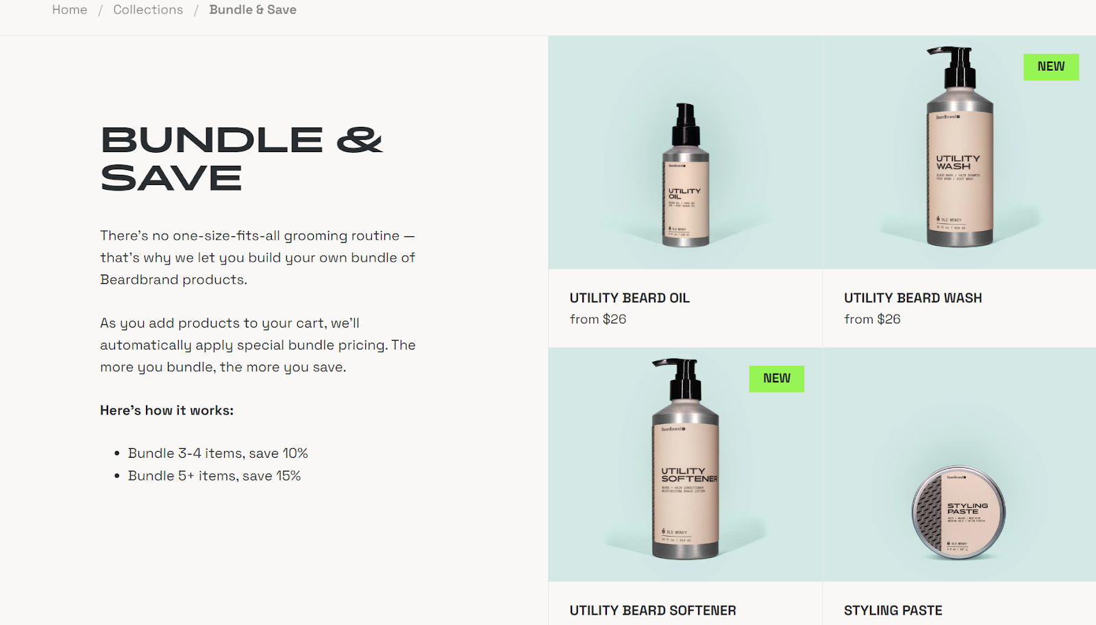 Bundle and save option on the Beardbrand website.