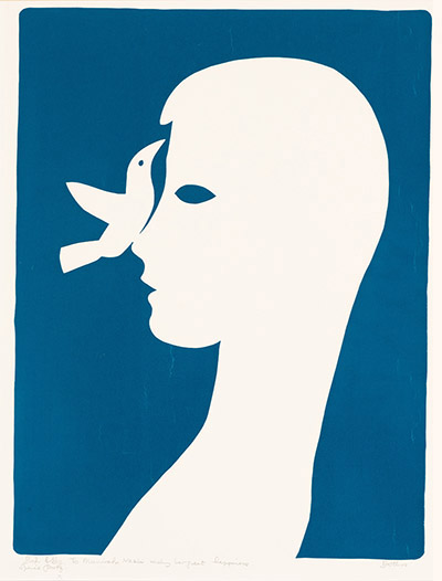 Walter Battiss (1906-1982) Bird & Boy, silkscreen on paper, edition unique colour variation 1/1, 50 x 38 cm, 1968