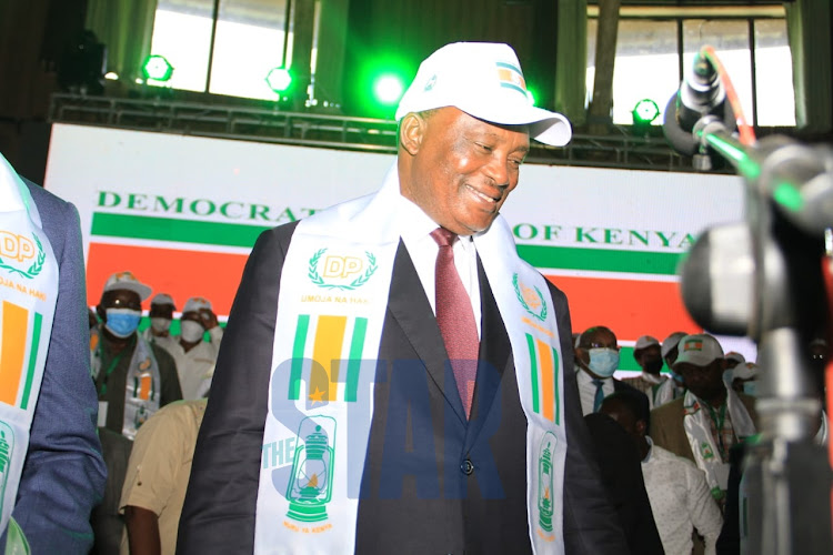 The Democratic Party leader Justin Muturi during the party's NDC at Bomas of Kenya on February 20,2022. /EZEKIEL AMING'A