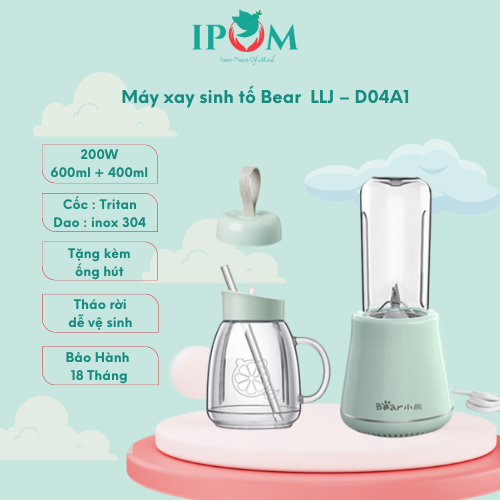 Máy Xay Sinh Tố Cầm Tay Bear, Xay Hoa Quả Công Suất Lớn, Chất Liệu An Toàn Llj - D04A1 - Hàng Chính Hãng Bảo Hành 18 Tháng