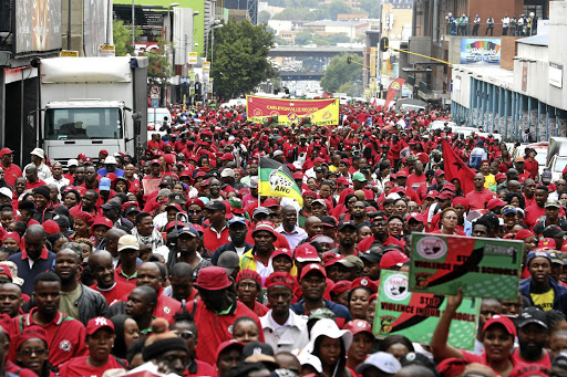 Cosatu and its affiliates marched to the Gauteng legislature protesting against a lack of jobs and retrenchments both in the public and private sector. / Thulani Mbele