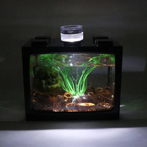 Acrylic Transparent Mini Fish Tank Creative Stackable Design With Led White Light For Fish Turtles