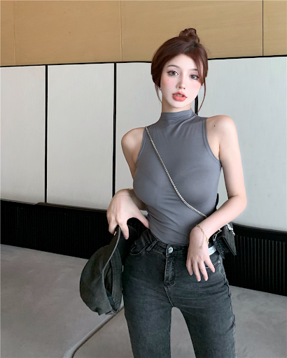 Title 2, Half High Collar Vest For Women With Sports Str...